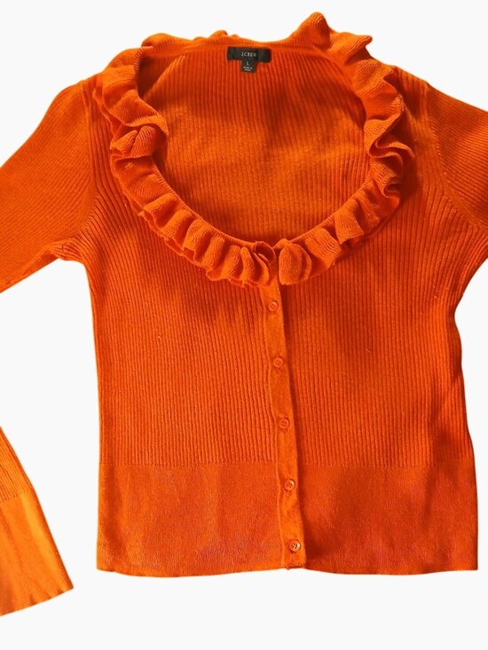 J. Crew Sweaters - J Crew Womens Orange Silk Cashmere Blend Ruffle Cardigan Sweater Size L Fall